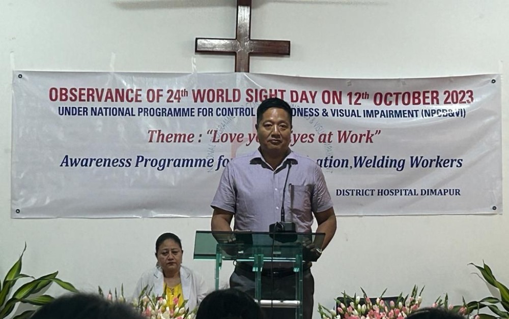 Manpai Phom, Administrator, DMC addressing the 24th World Sight Day 2023 at Chapel Hall, District Hospital Dimapur on October 12.